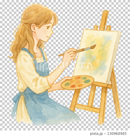 Woman drawing a picture (watercolor illustration) 130968985
