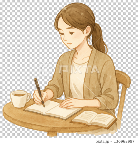Cafe work study woman watercolor illustration Cafe work study woman watercolor illustration 130968987