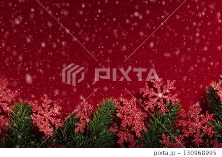 Red Christmas background with snowflakes 130968995