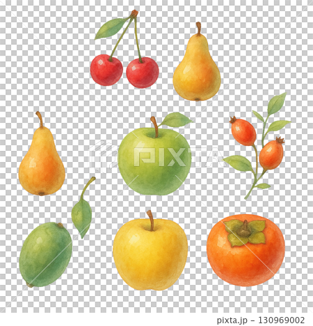 Autumn fruits and rose hips watercolor set (transparent) 130969002