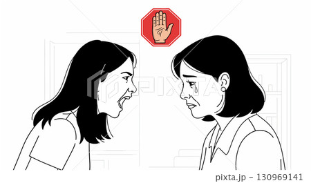 Angry Daughter Yelling at Sad Mother 130969141