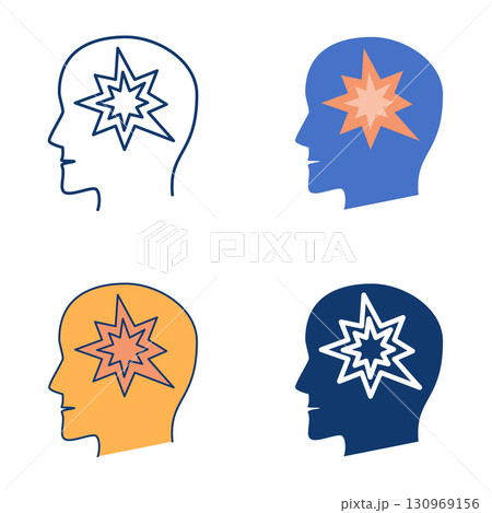 Tourette syndrome flat and line icon set 130969156
