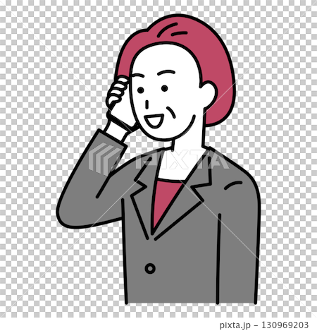 一位身穿西裝的中年婦女正在用智慧型手機聊天 130969203