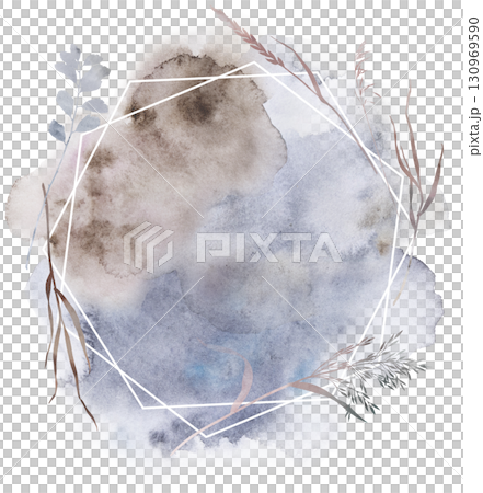 Watercolor boho autumn floral frame with dried leaves in cold winter tones, wedding illustration Watercolor boho autumn floral frame with dried leaves in cold winter tones, wedding illustration 130969590