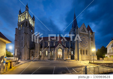 Lausanne Cathedral at dusk, Switzerland 130969628