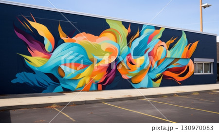 Colorful abstract mural in a public space Colorful abstract mural in a public space 130970083