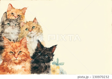 水彩で描いた三匹の子猫たち 130970232