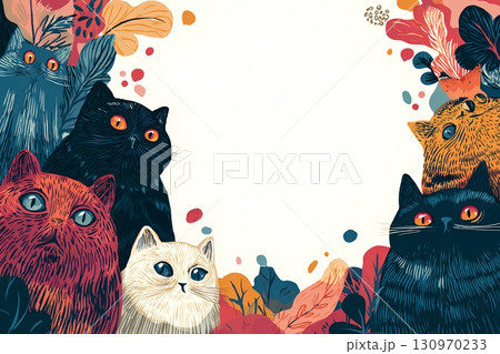 シームレスな春の猫と背景 130970233