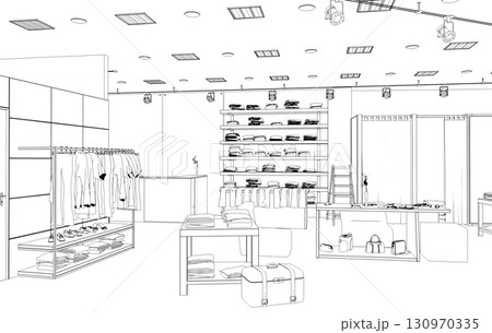 shopping mall, contour visualization, 3D illustration, sketch, outline shopping mall, contour visualization, 3D illustration, sketch, outline 130970335