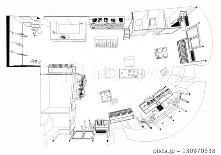 shopping mall, contour visualization, 3D illustration, sketch, outline shopping mall, contour visualization, 3D illustration, sketch, outline 130970338