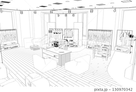 shopping mall, contour visualization, 3D illustration, sketch, outline shopping mall, contour visualization, 3D illustration, sketch, outline 130970342