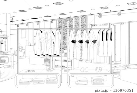 shopping mall, contour visualization, 3D illustration, sketch, outline shopping mall, contour visualization, 3D illustration, sketch, outline 130970351