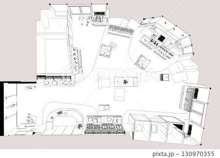 shopping mall, contour visualization, 3D illustration, sketch, outline shopping mall, contour visualization, 3D illustration, sketch, outline 130970355