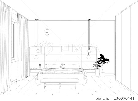interior contour visualization, 3D illustration, sketch, outline interior contour visualization, 3D illustration, sketch, outline 130970441