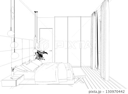 interior contour visualization, 3D illustration, sketch, outline interior contour visualization, 3D illustration, sketch, outline 130970442