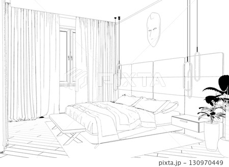 interior contour visualization, 3D illustration, sketch, outline 130970449