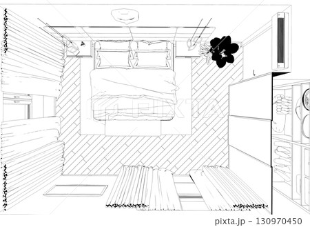 interior contour visualization, 3D illustration, sketch, outline 130970450
