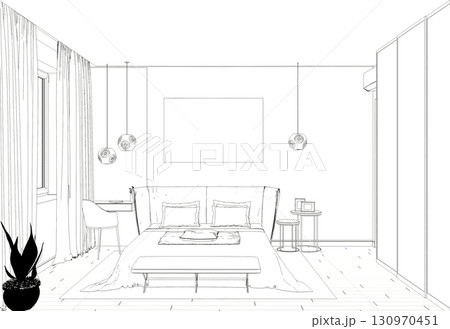 interior contour visualization, 3D illustration, sketch, outline interior contour visualization, 3D illustration, sketch, outline 130970451