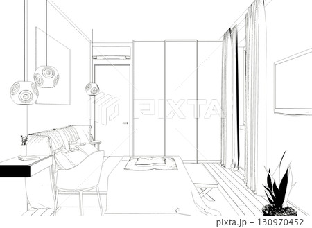 interior contour visualization, 3D illustration, sketch, outline interior contour visualization, 3D illustration, sketch, outline 130970452