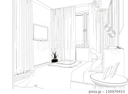 interior contour visualization, 3D illustration, sketch, outline interior contour visualization, 3D illustration, sketch, outline 130970453