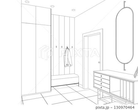 interior contour visualization, 3D illustration, sketch, outline 130970464