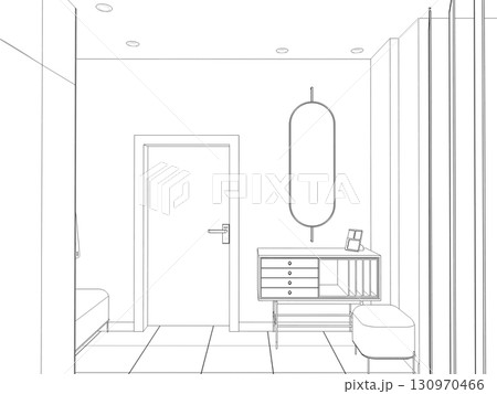 interior contour visualization, 3D illustration, sketch, outline 130970466
