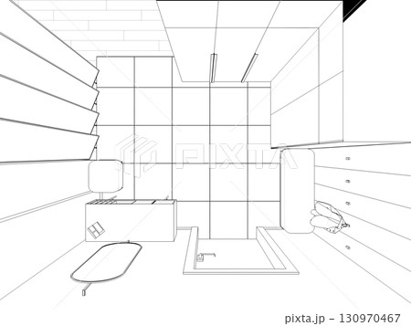 interior contour visualization, 3D illustration, sketch, outline 130970467