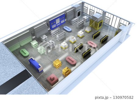 commercial premises, shop, interior visualization, 3D illustration 130970582