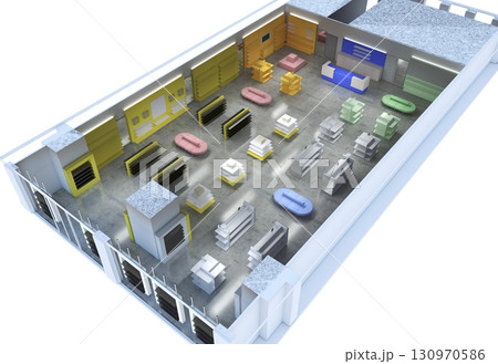 commercial premises, shop, interior visualization, 3D illustration 130970586