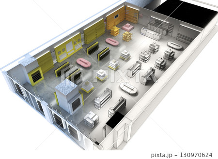 shopping mall, interior visualization, 3D illustration shopping mall, interior visualization, 3D illustration 130970624