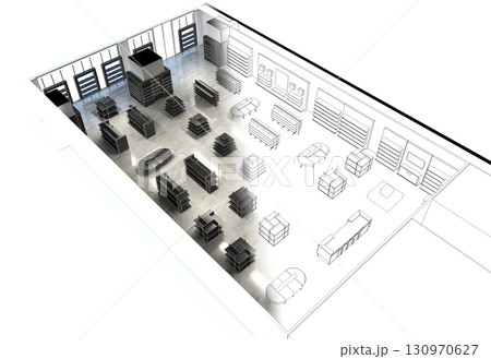 shopping mall, interior visualization, 3D illustration shopping mall, interior visualization, 3D illustration 130970627