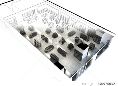shopping mall, interior visualization, 3D illustration 130970632