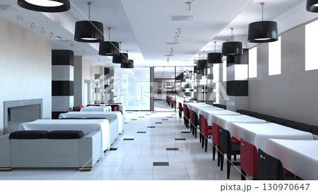 restaurant, interior visualization, 3D illustration 130970647
