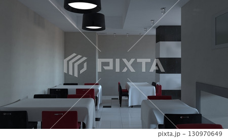 restaurant, interior visualization, 3D illustration 130970649