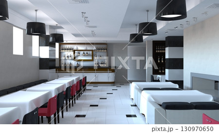 restaurant, interior visualization, 3D illustration 130970650