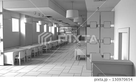 restaurant, interior visualization, 3D illustration 130970654
