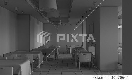 restaurant, interior visualization, 3D illustration 130970664