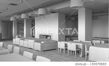 restaurant, interior visualization, 3D illustration restaurant, interior visualization, 3D illustration 130970669