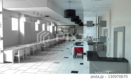 restaurant, interior visualization, 3D illustration restaurant, interior visualization, 3D illustration 130970670