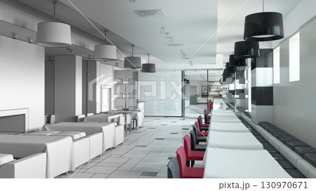 restaurant, interior visualization, 3D illustration 130970671