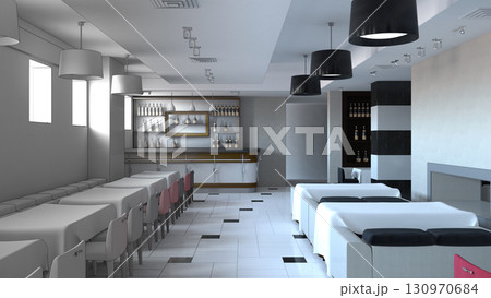 restaurant, interior visualization, 3D illustration restaurant, interior visualization, 3D illustration 130970684