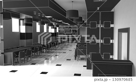 restaurant, interior visualization, 3D illustration 130970685