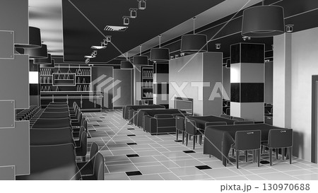 restaurant, interior visualization, 3D illustration restaurant, interior visualization, 3D illustration 130970688