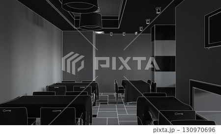 restaurant, interior visualization, 3D illustration restaurant, interior visualization, 3D illustration 130970696