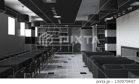 restaurant, interior visualization, 3D illustration restaurant, interior visualization, 3D illustration 130970697