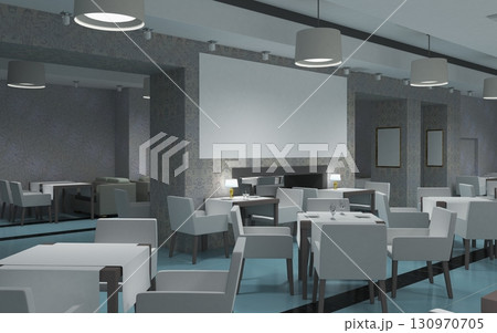 restaurant, interior visualization, 3D illustration 130970705