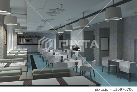 restaurant, interior visualization, 3D illustration 130970706