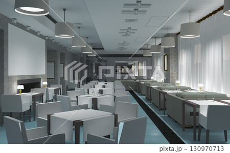 restaurant, interior visualization, 3D illustration 130970713