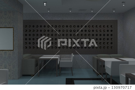 restaurant, interior visualization, 3D illustration restaurant, interior visualization, 3D illustration 130970717