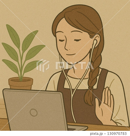 オンライン会議　パソコン作業　若い女性　Generative AI 130970783